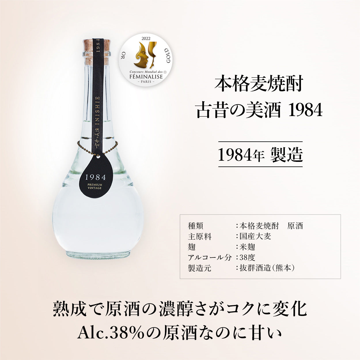 レアリティーシリーズ 長期熟成本格麦焼酎 古昔の美酒 1984 – 【古昔の